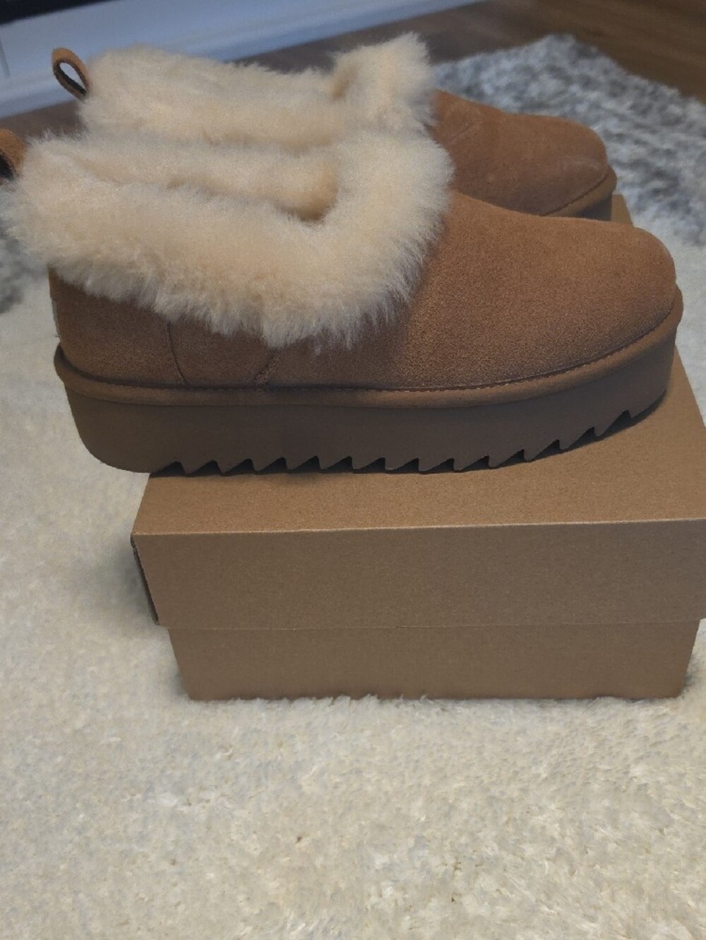 UGG Chestnut Suede Shearling-Lined Slip-Ons - Picture 4 of 6